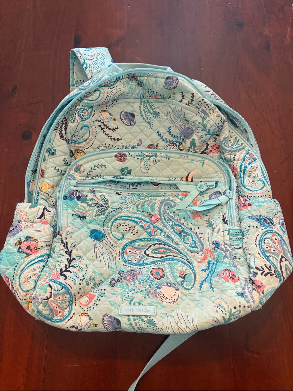 Vera Bradley Aqua Quilted Paisley & Sea Life Backpack
